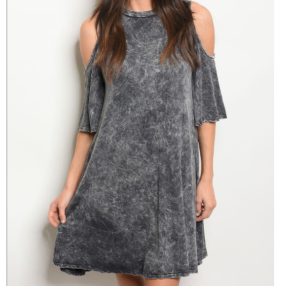 Dresses & Skirts -  Charcoal Wash Cold Shoulder Dress